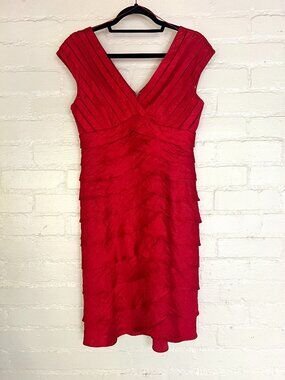Adrianna Papell Women s Size 6 Red Sheath Layered Pleated Dress